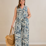 Καλοκαιρινό σετ παντελόνι και τοπ με Blue snake print σε μεγάλα μεγέθη