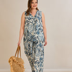 Καλοκαιρινό σετ παντελόνι και τοπ με Blue snake print σε μεγάλα μεγέθη