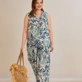 Καλοκαιρινό σετ παντελόνι και τοπ με Blue snake print σε μεγάλα μεγέθη