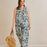 Καλοκαιρινό σετ παντελόνι και τοπ με Blue snake print σε μεγάλα μεγέθη
