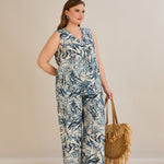 Καλοκαιρινό σετ παντελόνι και τοπ με Blue snake print σε μεγάλα μεγέθη