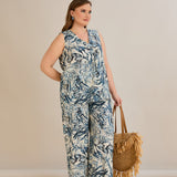 Καλοκαιρινό σετ παντελόνι και τοπ με Blue snake print σε μεγάλα μεγέθη