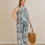 Καλοκαιρινό σετ παντελόνι και τοπ με Blue snake print σε μεγάλα μεγέθη