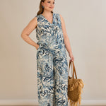 Καλοκαιρινό σετ παντελόνι και τοπ με Blue snake print σε μεγάλα μεγέθη