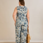 Καλοκαιρινό σετ παντελόνι και τοπ με Blue snake print σε μεγάλα μεγέθη