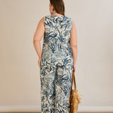 Καλοκαιρινό σετ παντελόνι και τοπ με Blue snake print σε μεγάλα μεγέθη