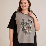 Βαμβακερό T-shirt με στάμπα πασιφλόρα