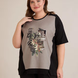 Βαμβακερό T-shirt με τύπωμα - Πασιφλόρα σε μεγάλα μεγέθη