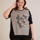 Βαμβακερό T-shirt με στάμπα πασιφλόρα