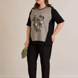 Βαμβακερό T-shirt με στάμπα πασιφλόρα