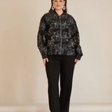 Κομψό μπουφάν με ασημένια φλοράλ μοτίβα- Μαύρο/Ασημί