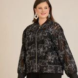 Κομψό μπουφάν με ασημένια φλοράλ μοτίβα- Μαύρο/Ασημί