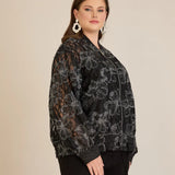 Κομψό μπουφάν με ασημένια φλοράλ μοτίβα- Μαύρο/Ασημί
