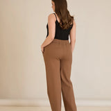 Παντελόνι με ελαστική μέση και ίσια γραμμή - ΄Μόκα