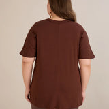 Βαμβακερή μπλούζα με εντυπωσιακό ντεκολτέ με πέρλες - Σοκολατί