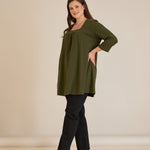 Βαμβακερή τουνίκ με σούρα και τετράγωνο ντεκολτέ σε Χακί χρώμα σε μεγάλα μεγέθη 