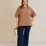 Βαμβακερή μπλούζα oversize -Καπουτσίνο