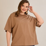 Βαμβακερή μπλούζα oversize -Καπουτσίνο
