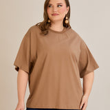 Βαμβακερή μπλούζα oversize -Καπουτσίνο