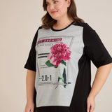 Βαμβακερό T-shirt με στάμπα παιώνια