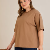 Βαμβακερή μπλούζα oversize -Καπουτσίνο
