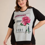 Βαμβακερό T-shirt με στάμπα παιώνια