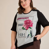 Βαμβακερό T-shirt με στάμπα παιώνια