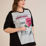 Βαμβακερό T-shirt με στάμπα παιώνια