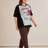 Βαμβακερό T-shirt με στάμπα παιώνια