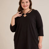 Βαμβακερή τουνίκ με μανίκι 7/8 και διακοσμητική λεπτομέρεια