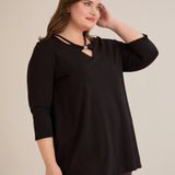 Βαμβακερή τουνίκ με μανίκι 7/8 και διακοσμητική λεπτομέρεια