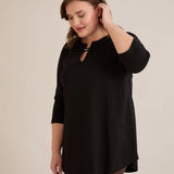 Βαμβακερή τουνίκ με εντυπωσιακό ντεκολτέ με ασημί λεπτομέρεια – Mαύρο