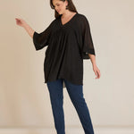 Σετ τουνίκ από μουσελίνα πολυτελείας και ελαστικό Τοπ σε μαύρο χρώμα σε μεγάλα μεγέθη