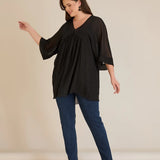 Σετ τουνίκ από μουσελίνα πολυτελείας και ελαστικό Τοπ σε μαύρο χρώμα σε μεγάλα μεγέθη