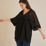 Σετ τουνίκ από μουσελίνα πολυτελείας και ελαστικό Τοπ σε μαύρο χρώμα σε μεγάλα μεγέθη