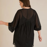 Σετ τουνίκ από μουσελίνα πολυτελείας και ελαστικό Τοπ- Μαυρο