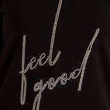 Βαμβακερό T-shirt με V λαιμόκοψη στάμπα και στρας  Feel good