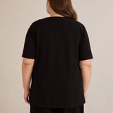 Βαμβακερό T-shirt με V λαιμόκοψη στάμπα και στρας  Feel good