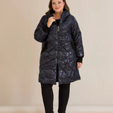 Μπουφάν καπιτονέ με κουκούλα σε σκούρο μπλε χρώμα σε μεγάλα μεγέθη