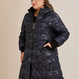 Μπουφάν καπιτονέ με κουκούλα σε σκούρο μπλε χρώμα σε μεγάλα μεγέθη