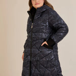 Μπουφάν καπιτονέ με κουκούλα σε σκούρο μπλε χρώμα σε μεγάλα μεγέθη