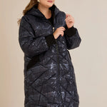 Μπουφάν καπιτονέ με κουκούλα σε σκούρο μπλε χρώμα σε μεγάλα μεγέθη