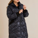 Μπουφάν καπιτονέ με κουκούλα σε σκούρο μπλε χρώμα σε μεγάλα μεγέθη