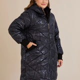 Μπουφάν καπιτονέ με κουκούλα σε σκούρο μπλε χρώμα σε μεγάλα μεγέθη