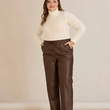 Παντελόνι ίσιο μοντέλο από δερματίνη  – Σοκολατί