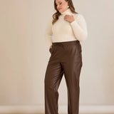 Παντελόνι ίσιο μοντέλο από δερματίνη  – Σοκολατί