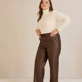 Παντελόνι ίσιο μοντέλο από δερματίνη  – Σοκολατί