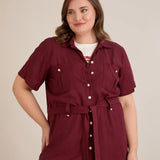 Κομψό σετ δύο τεμαχίων από λινό και βισκόζη – Σκούρο κερασί