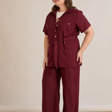 Κομψό σετ δύο τεμαχίων από λινό και βισκόζη – Σκούρο κερασί