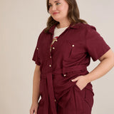 Κομψό σετ δύο τεμαχίων από λινό και βισκόζη – Σκούρο κερασί